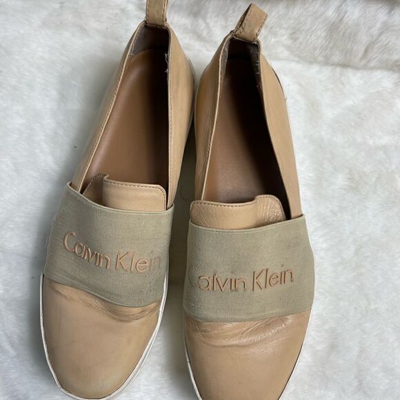 Calvin Klein Jacinta leather sand storm color platform slip on sneakers SZ9.5 - Picture 4 of 11